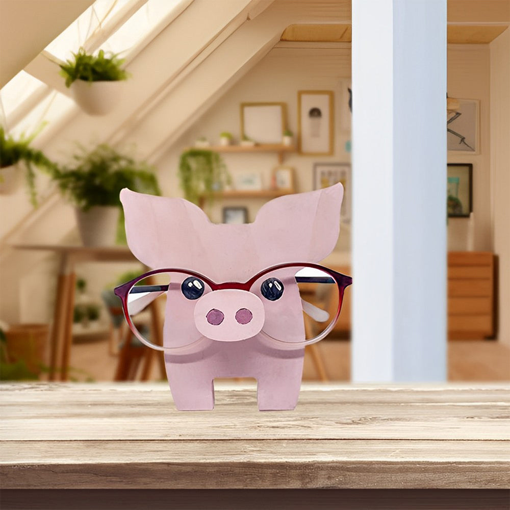 Wooden Cartoon Pink Pig Eyeglass Holder