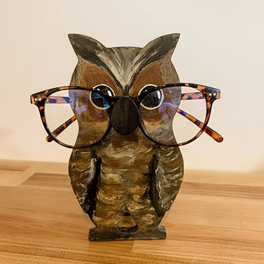 Wooden Cartoon Serious Owl Eyeglass Holder