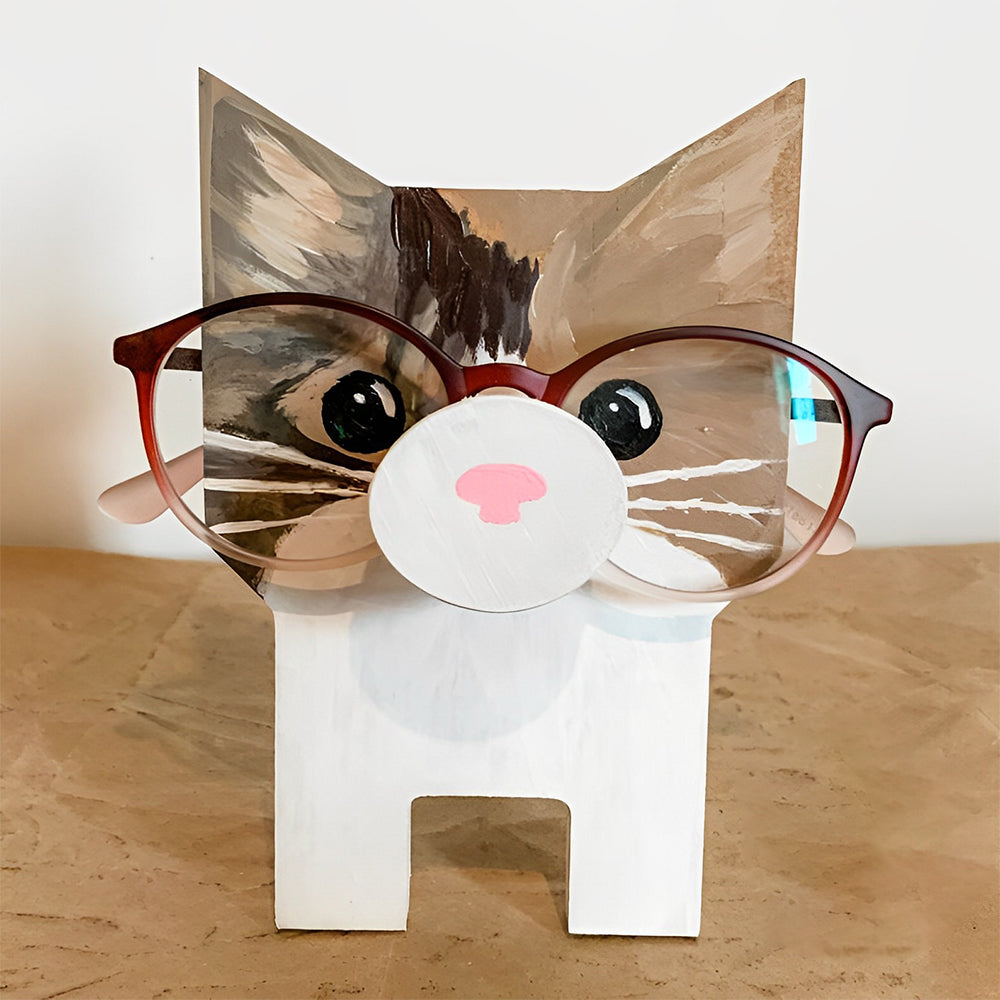 Wooden Cartoon Cat Eyeglass Holder