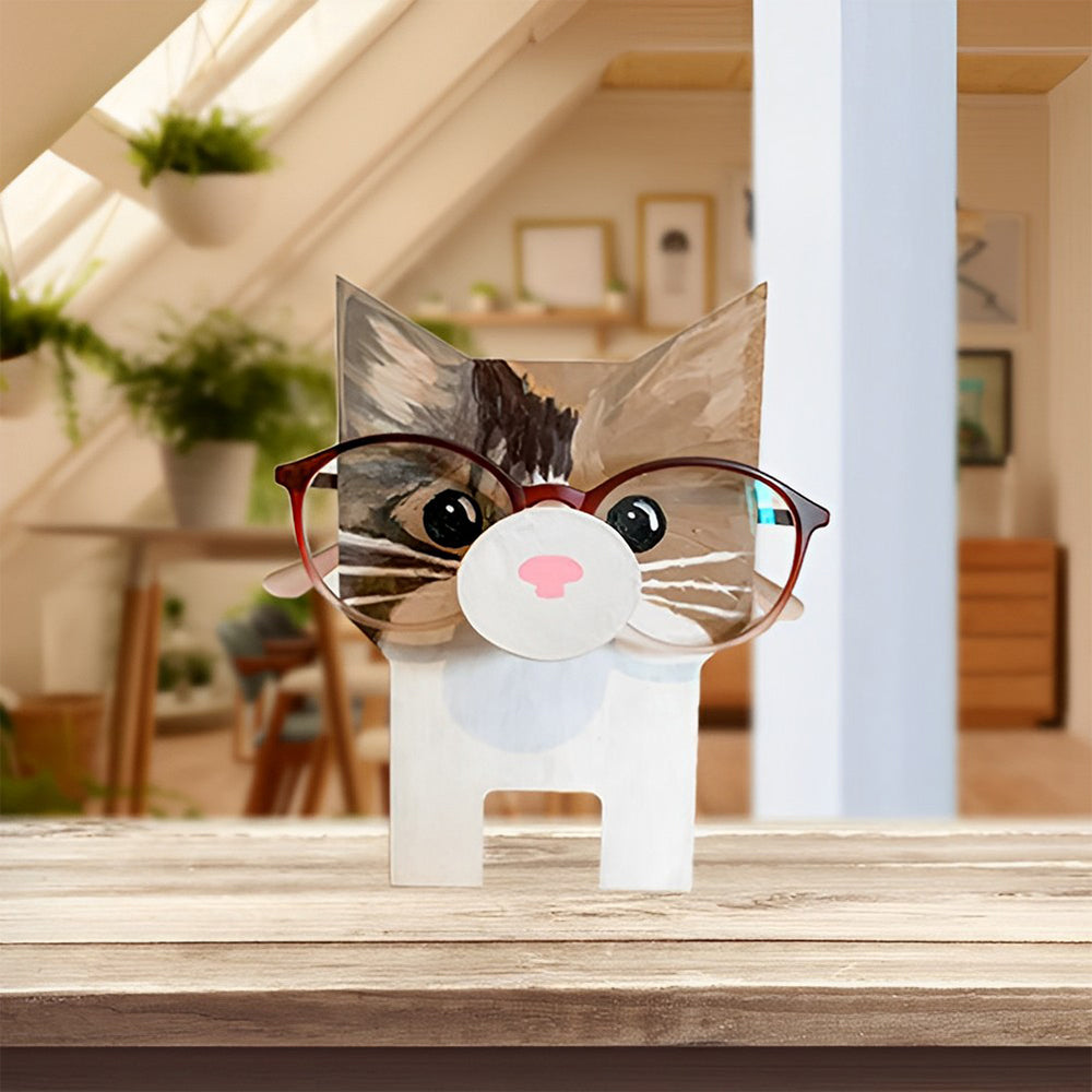 Wooden Cartoon Cat Eyeglass Holder