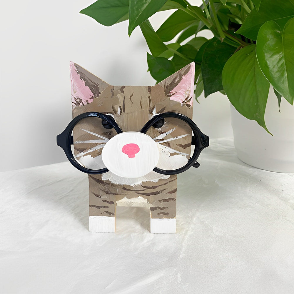 Wooden Cartoon Grey Cat Eyeglass Holder